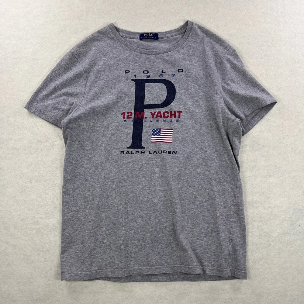 Polo Ralph Lauren Mens Grey 12 M. Yacht Challenge 1967 Graphic T-Shirt M
